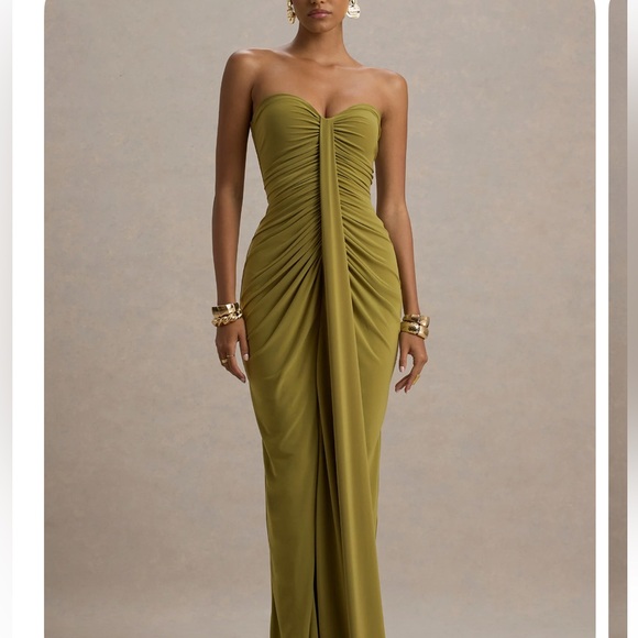 Elegant Olive Sweetheart Ruched Dress - Picture 1 of 5